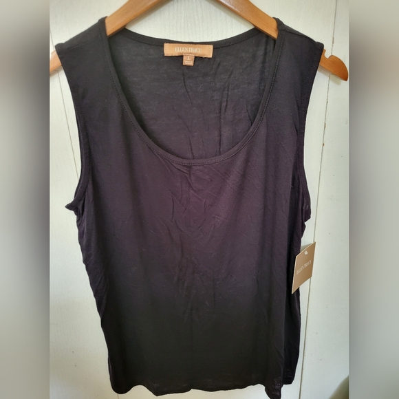 NWT Ellen Tracy Black Semi Sheer Tank Top Sz L - Picture 1 of 4